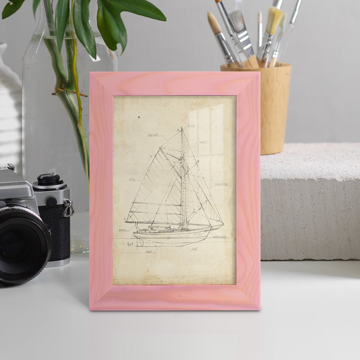 Sailboat Blueprint III -Framed Print w/glass-Sunset Pink