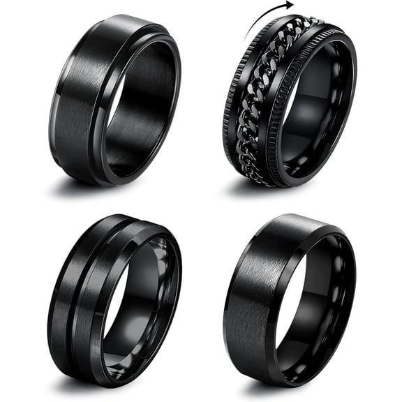 Stainless Steel Rings for Mens Wedding Band Silver Black Fidget Ring Anxiety Relief Simple Engagement Promise Wedding Rings for Men and Women