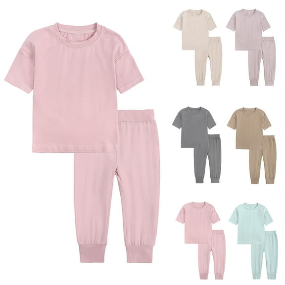 Miluxas Toddler Girls Boys Short Sleeve Pajamas Set Clearance Little Kids Sleepwear 2 Piece Summer Loungewear Pink 12 Months