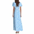 thumbnail image 4 of GEWSEY Women's Summer Boho Maxi Dresses Casual V Neck Short Sleeve A-line Empire Waist Long Flowy Beach Dress (Sky Blue, 3XL), 4 of 7