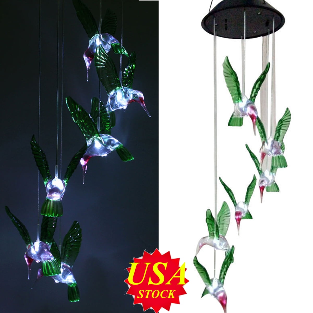 1/2pcs Solar Hummingbird Wind Chime Outdoor Indoor, Waterproof Color