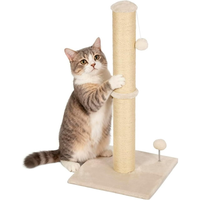 FDW 22 Inch Cat Scratching Post Cat Scratcher Natural Sisal Rope Scratch Post Kitten Trees, Hanging Ball for Indoor Cats, Light Gray