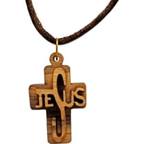 Olive Wood 3D Jesus Cross Necklace