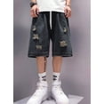 thumbnail image 2 of EMMIOL Men's Y2K Vintage Denim Shorts Ripped Distressed Elastic Waist Loose Fit Jean Shorts Summer Streetwear, 2 of 6