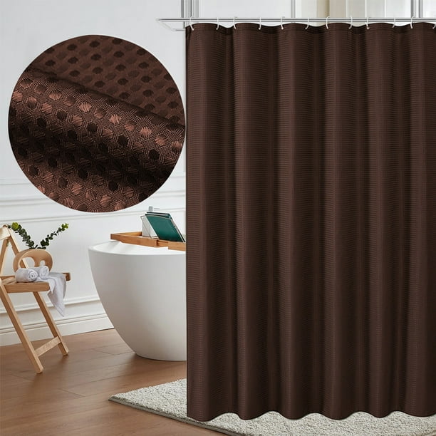 Teal Heavy Duty Polyester Fabric Shower Curtain Weave Water Repellent Weighted Hem with 12 Plastic Hooks