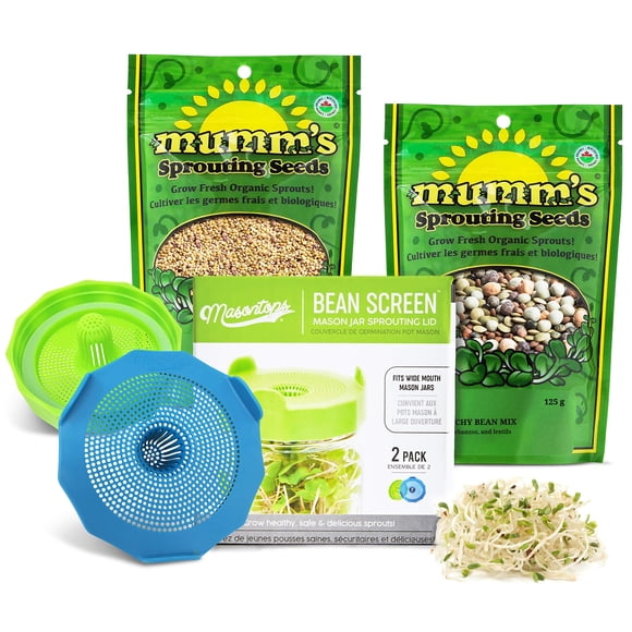 Masontops Kit de cultivo de brotes de frijol - Tapas de brotes y mezclas de brotes Kit de cultivo de microgreens - Kit de brotes Tapa de colador de tarro de masón de boca ancha