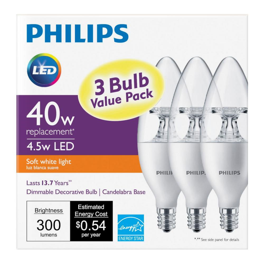 Philips 427799 3.5-Watt 25-Watt Candle LED 2700K Candelabra Base Dimmable 