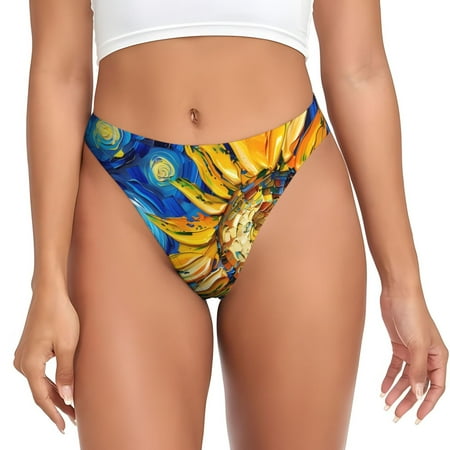 Adobk vintage Starry Sunflower Print Seamless Women Underwear Thongs No Show Ladies Thong No Line Breathable Comfortable Panties Undies for Women-Large