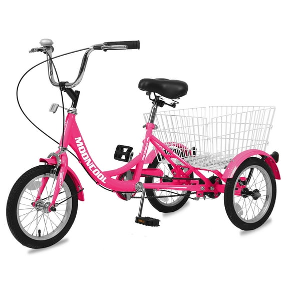 Lilypelle Tricycles 1 Speed 14/16 Inch Three Wheel Bike Cruiser Trike with Low-Step Through Frame/Large Basket/Backrest Saddle for Boy and Girl