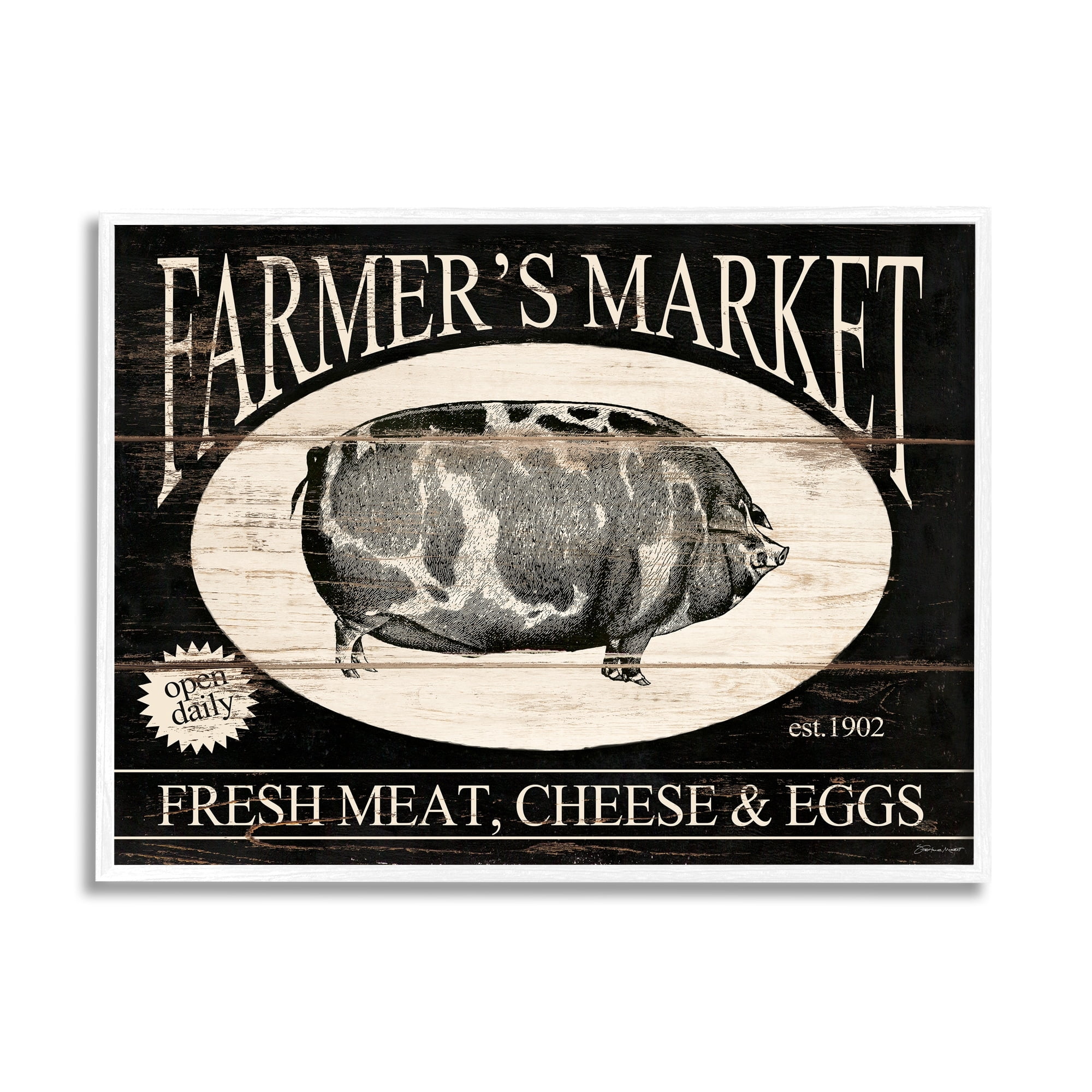 Stupell Industries Farmer's market Est. 1902 Vintage Sign Farm Pig, 14 x 11, Design by Stephanie Workman Marrott