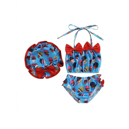 

Infant Baby Girl 3Pcs Swimsuit Sleeveless Cute Print Crop Top Ruffle Shorts Hat Summer Bathing Suit Swimwear Beachwear