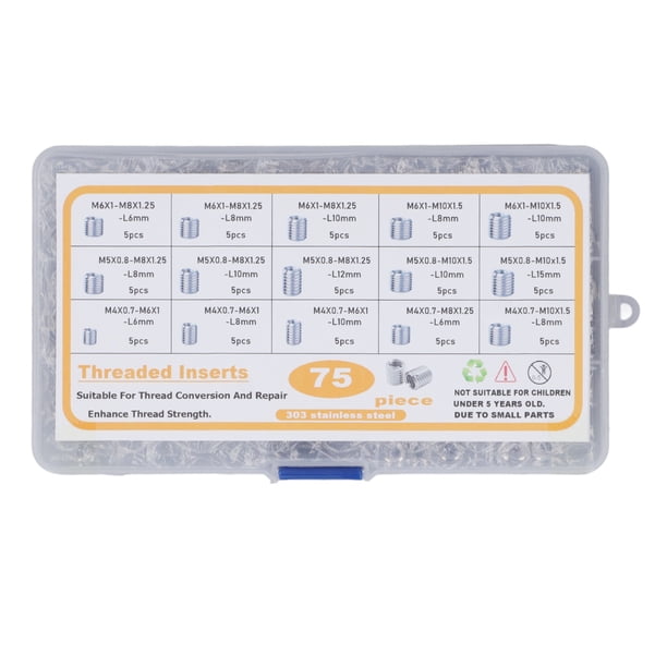 Juego de inserciones roscadas, 75 piezas de tuercas roscadas de acero inoxidable Kit de tuercas roscadas de grado profesional