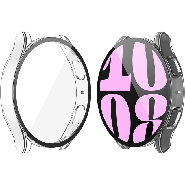 KOMI 2 Pack Hard Case Compatible with Samsung Galaxy Watch 6 40mm with Screen Protector, HD Tempered Glass Screen Protector Cover Overall Protective Cover, Black