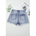 thumbnail image 6 of Women's Beau Blue Pearl Studded Raw Hem Denim Shorts with Pockets | [ZhiHiMeRi] | 16, 6 of 12