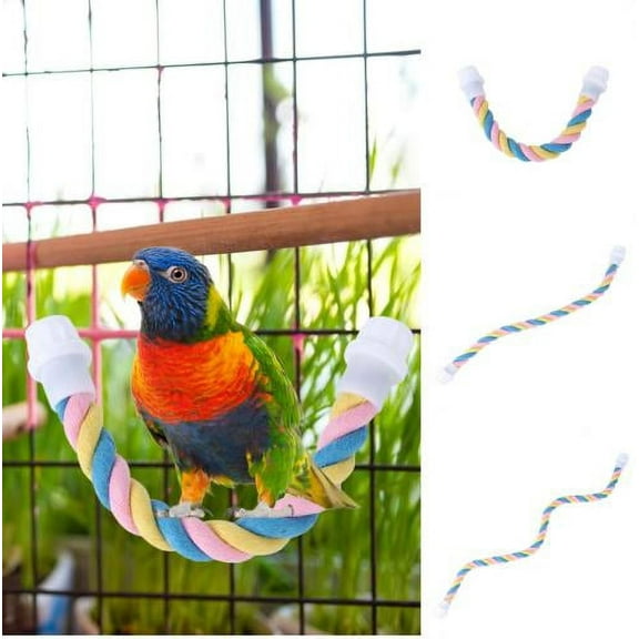 Cheers.US Parrot Swing Toy Multi-color Climbing Toys U-shaped Cotton Rope Bird Training Stand Cage Accessories Suitable for Small, Medium, Large Parrots, Providing Various Happiness