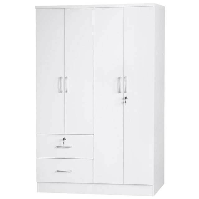 Pemberly Row Armoire Moderne Moderne en Bois à 4 Portes et 2 Tiroirs, Blanc
