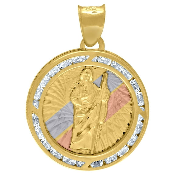 14k Tri-color Gold Unisex Cz Saint Jude Religious Charm Pendant for Men Women