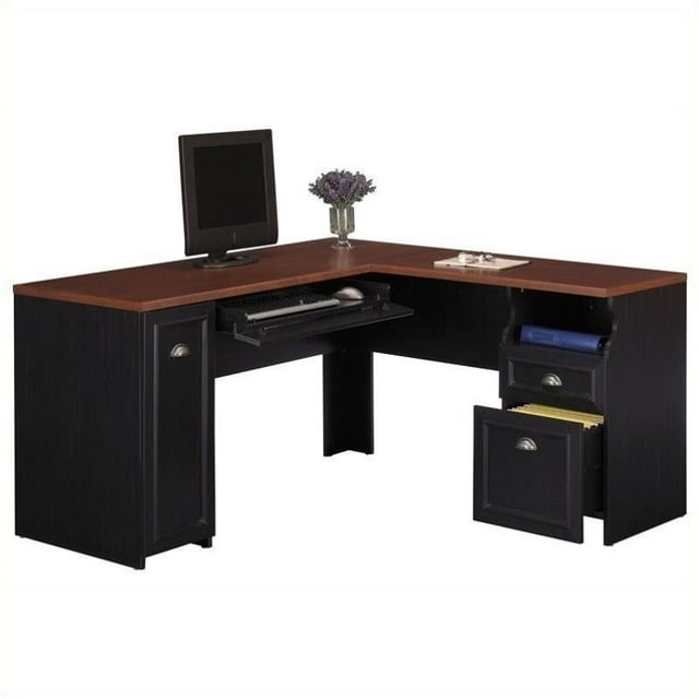 Pemberly Row Bureau d'Ordinateur en Bois en L, Noir