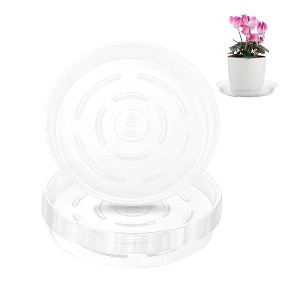 Plant Saucer 12 inch - 10 Pack Round Plant Tray,Plant Trays for Indoors No Holes, Plastic Plant Drip Trays for Indoor Outdoor , Collects Flower Pot Drainage and Excess Water(Clear)