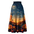 thumbnail image 5 of Womens Casual Elastic Waist Drawstring Midi Skirt Halloween Print Vacation Style A Line Flared Skirt With Pockets, 5 of 6