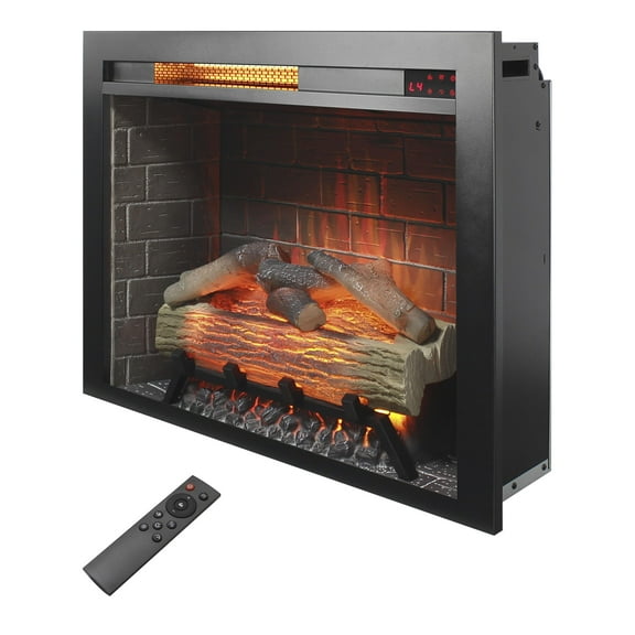 28" Electric Fireplace Insert with Fire Crackling Sound, Adjustable Flame & Thermostat, Fireplace Heater with Remote, Timer, Hardwired/Plug-in, 1500W, Black