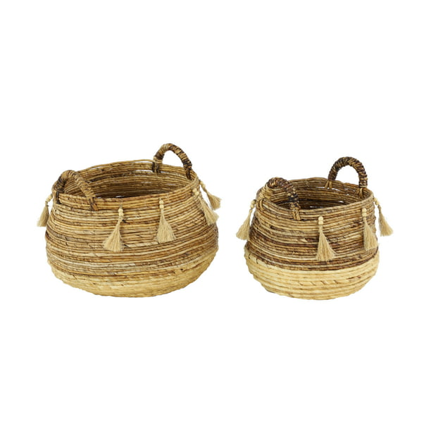 Beige Banana Leaf Storage Baskets, Large Round Baskets For Storage