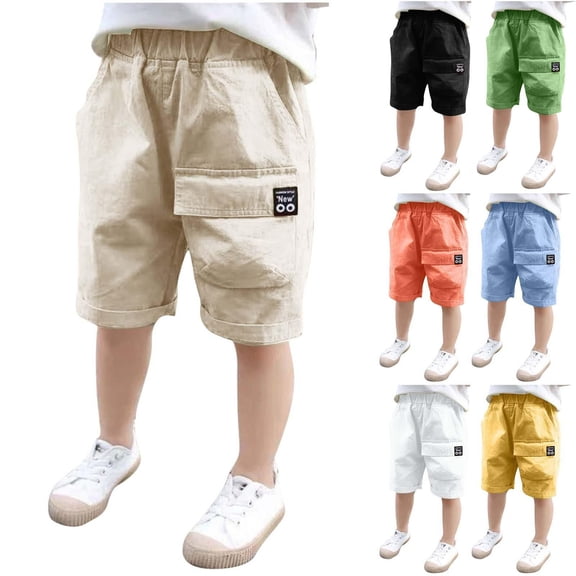 Fengqque Boys and Girls Cargo Shorts Quick Dry Athletic Running Cotton Shorts Water Resistant Shorts with Pockets 6-13 Years Old Yellow 160(12-13 Years )