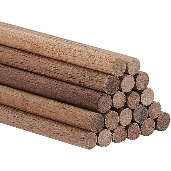 20pcs Black Walnut Wooden Dowel Rods 15.75x0.16 Inch Wooden Rod Sticks Unfinished Wood Dowels for DIY Woodworking Support Crafts Assortment Tan