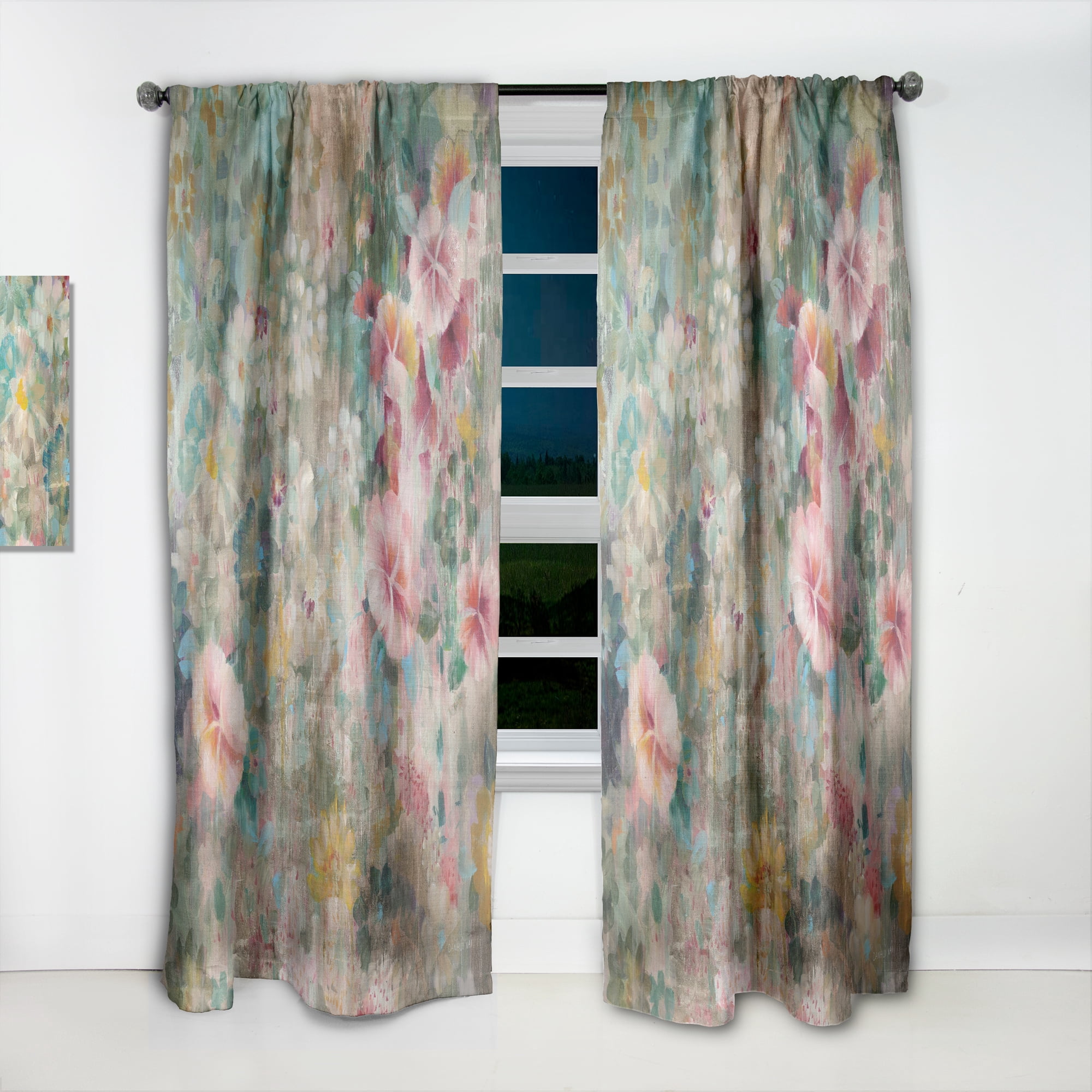 Designart 'Abstract Flower Shower II' Farmhouse Curtain Panel