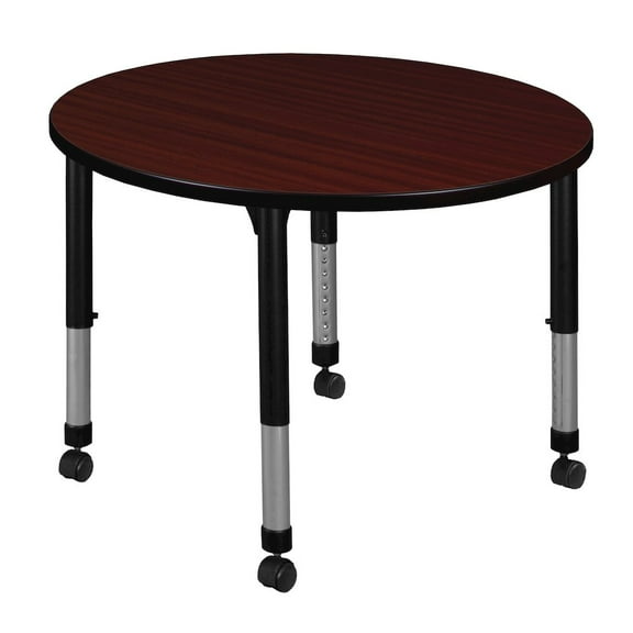 Regency 42 in. Round Height Adjustable Mobile Classroom Activity Table- Mahogany