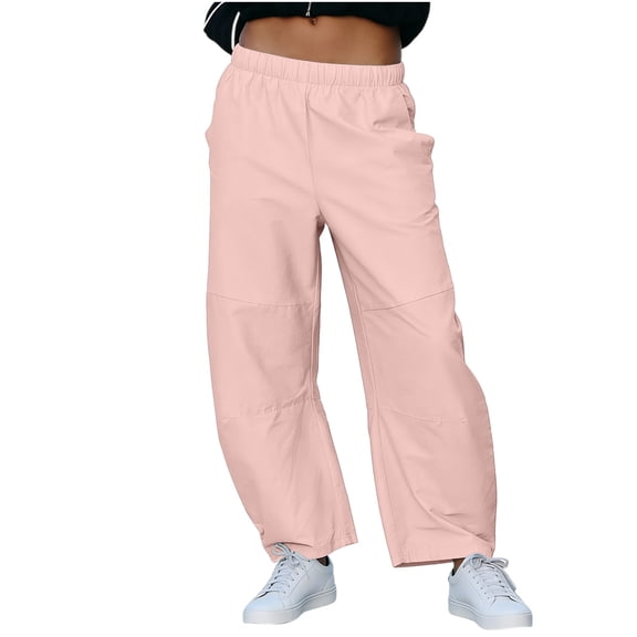 Hurxie Women’s Hiking Cargo Pants – Lightweight Wide Leg Outdoor Pants with Pockets, High Waisted Drawstring Streetwear Pink,S