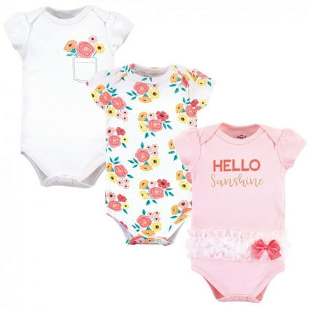 UPC: 0660168701555 | Little Treasure Baby Girl Cotton Bodysuits 3pk  Flower Pocket  0-3 Months