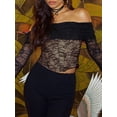thumbnail image 3 of FEORJGP Women Long Sleeve Crop Tops Boat Neck T-Shirts Off Shoulder Shirts Lace Slim Fit Blouses Streetwear Casual Clothes for Spring Summer Fall, 3 of 6