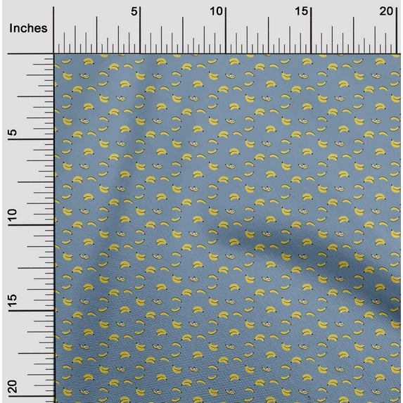 oneOone Cotton Poplin Twill Grayish Blue Fabric Dog & Banana Fruits Fabric For Sewing Printed Craft Fabric By The Yard 56 Inch Wide