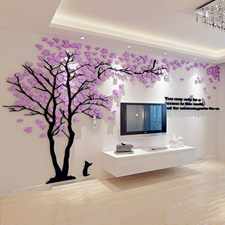 Double Trees 3D Wall Stickers Wall Decals DIY TV backdrop Sofa Setting Wall (Best Settings For 3d Tv)