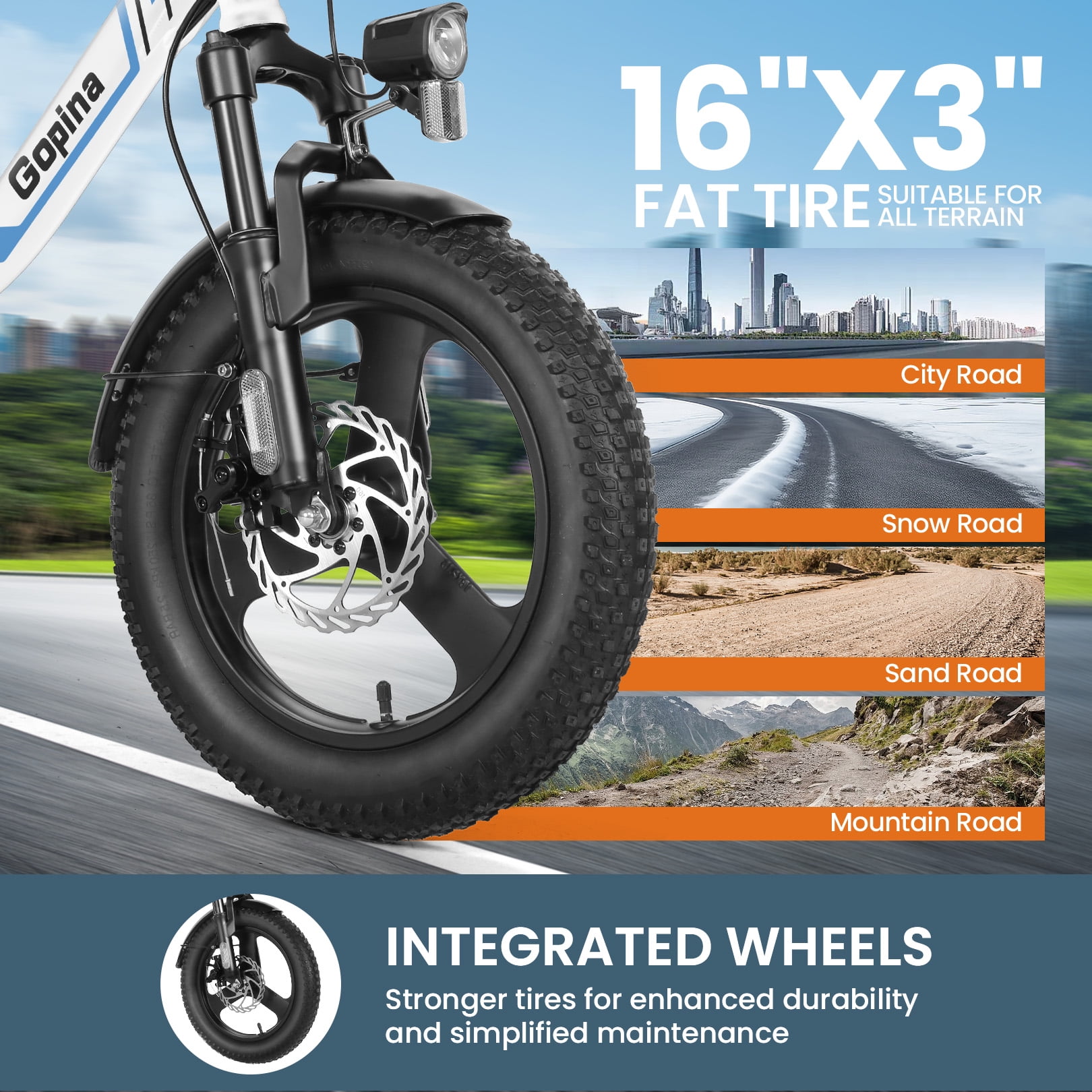 Vivi Electric Bike 16" x 3.0 Fat Tire Electric Bike 48V 350W Adult Folding Electric Cruiser Bike Step-Through Electric Bike 19.8MPH Commuter Electric Bike, UL2849 Certified