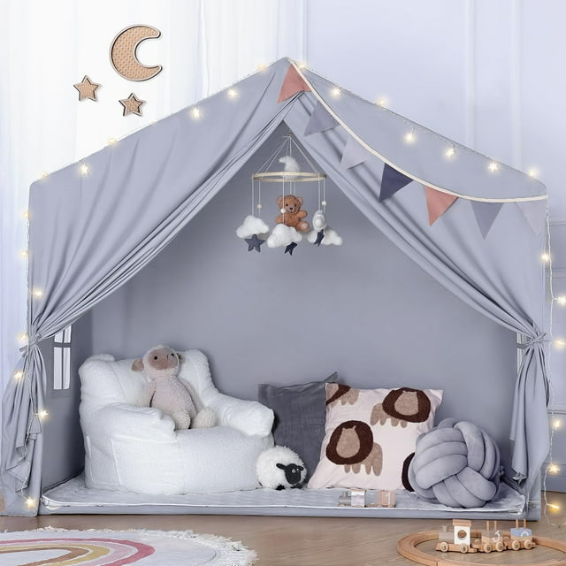 Carpa de juegos para niños SISTICKER para interiores con tapete y luces en forma de estrella
