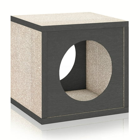 UPC: 0819767015956 | WAY BASICS Premium Cube Cat Scratcher Lounge – Scratch and Play zBoard Lasts 5x Longer  Charcoal Black