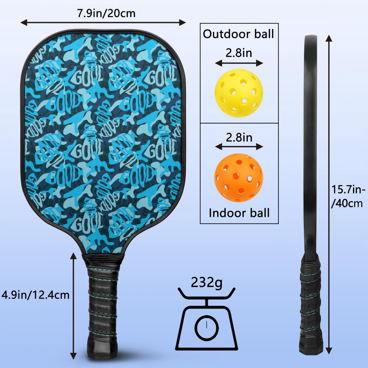 Pickleball Paddles Set Of 1, Fiberglass Surface, Camouflage Print, 1 Paddle, 2 Balls & Bag