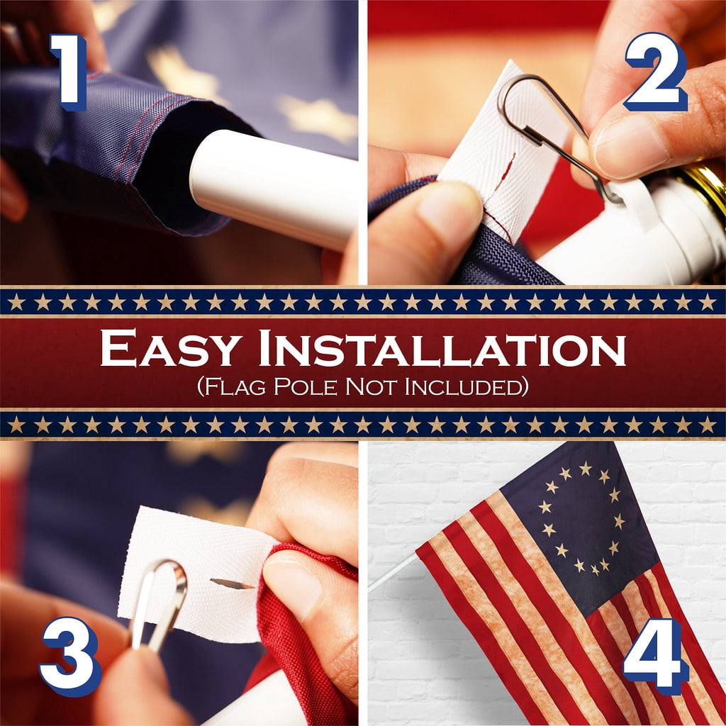 G128 Betsy Ross Tea-Stained Flag | 2x3 Ft | Pole Sleeve Embroidered 420D Polyester - Embroidered Stars, Sewn Stripes, Brass Grommets, Indoor/Outdoor, Vibrant Colors, Quality Polyester