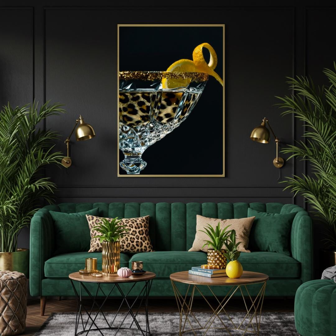 Leopard Print Martini Wall Art Glam Cocktail Bar Print Maximalist Lounge Decor Bold Chic Home Artwork Sophisticated Martini Gift Poster , Poster Print Only