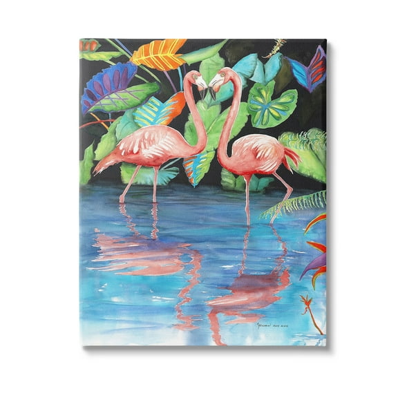 Stupell Industries Bold Flamingos Reflection Animals & Insects Painting Gallery Wrapped Canvas Art Print Wall Art, 16 x 20