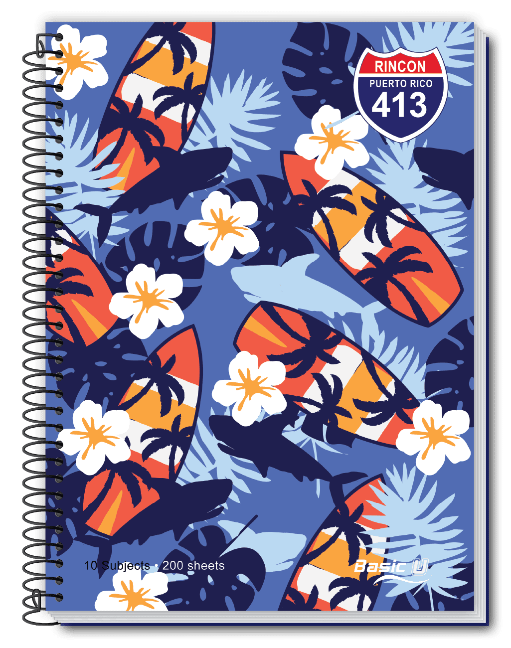 Top Star Surf College Ruled Wirebound Notebook, Case Bound, 7" x 9", 180 Sheets