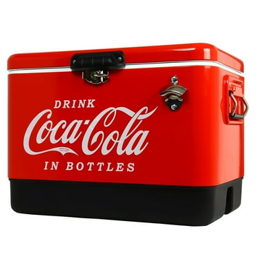 Coca-Cola 51L (54 qt) Ice Chest Beverage Cooler, 85 Can Capacity, Portable with Bottle Opener, Red and Black