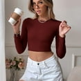 thumbnail image 3 of SWSMCLT Women's Sweater Knit Long Sleeve Crop Top Soft Backless Casual Crewneck Winter Cropped Top Ribbed Burgundy Large, 3 of 4