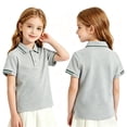 thumbnail image 2 of Kids Striped Polo Shirt Boys Girls Short Sleeve Button Closure School Uniform Causal Golf Soft T-Shirts, 120, 2 of 4