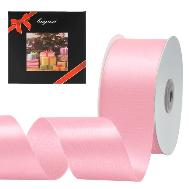 Cinta de raso rosa de doble cara de color sólido, cintas de 2 pulgadas x 50 yardas, perfectas para manualidades, decoración de bodas, fabricación de lazos, costura, envoltorio de paquetes de regalo y