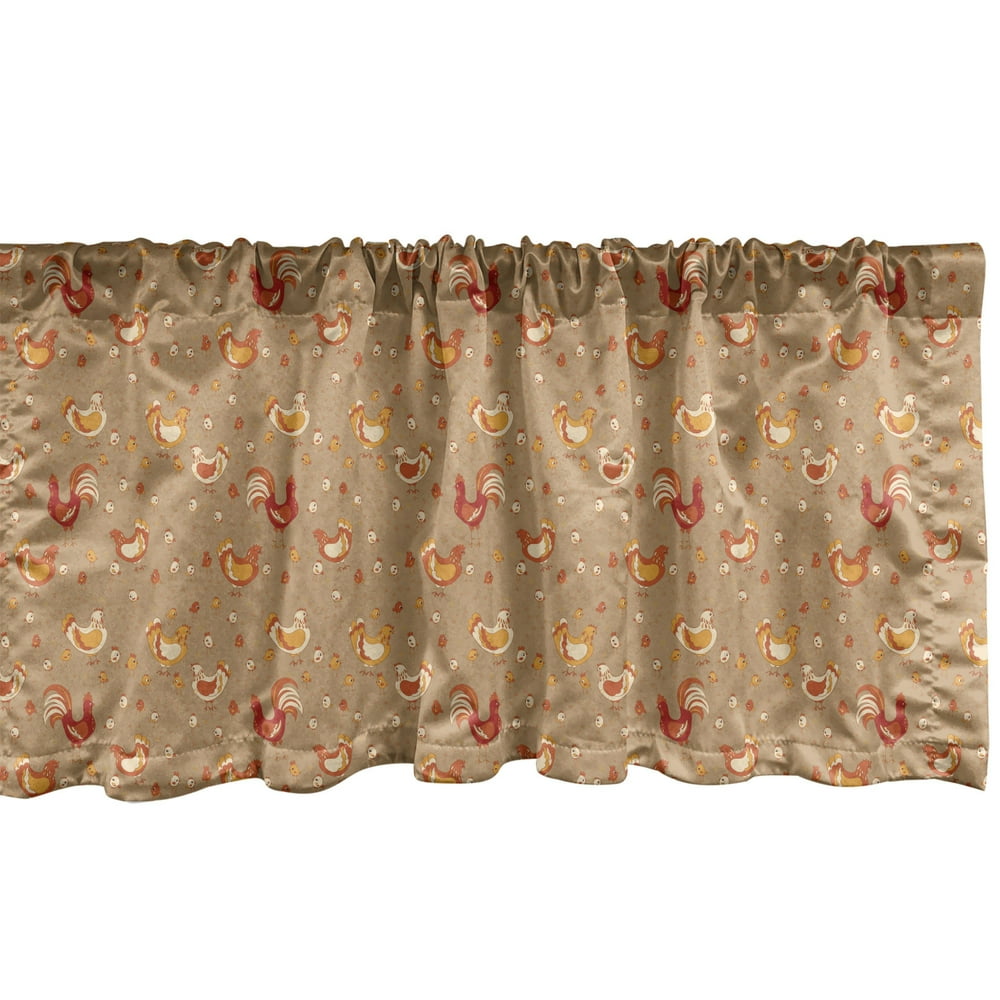Ambesonne Hen and Chicks Window Valance, Doodle Pattern of Rooster