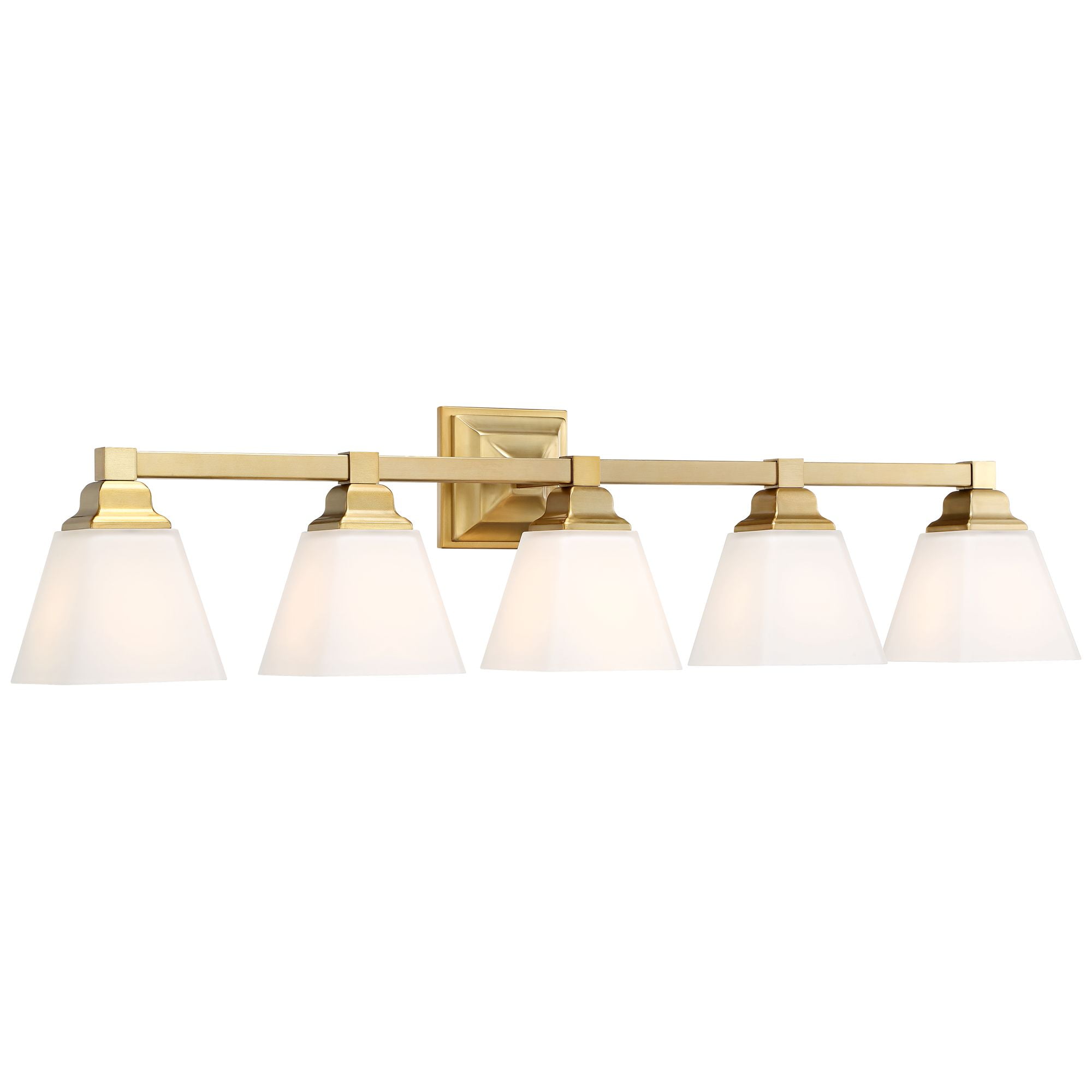 Regency Hill Mencino Modern Wall Light Warm Brass Hardwire 35 1/4" 5-Light Fixture Etched Opal Glass Shade for Bedroom Bathroom Vanity Living Room