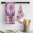 thumbnail image 3 of Purple Orange Boho Kitchen Towel Dish Cloths Set of 3, Microfiber Soft Kitchen Hand Towels, Ethnic Geometric Middle Century Art Absorbent Quick Drying Dishcloths 18 x 28 Inches, 3 of 8